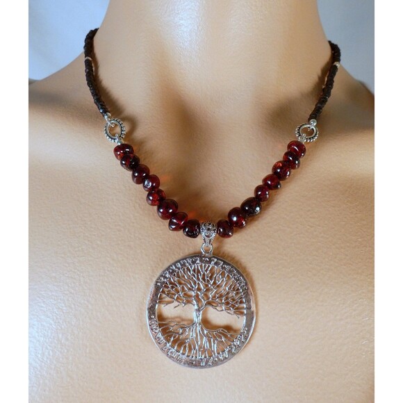 Tree of Life Mickie Mueller Pendant Necklace Beaded Spinel Amber Pentagram - Picture 1 of 5